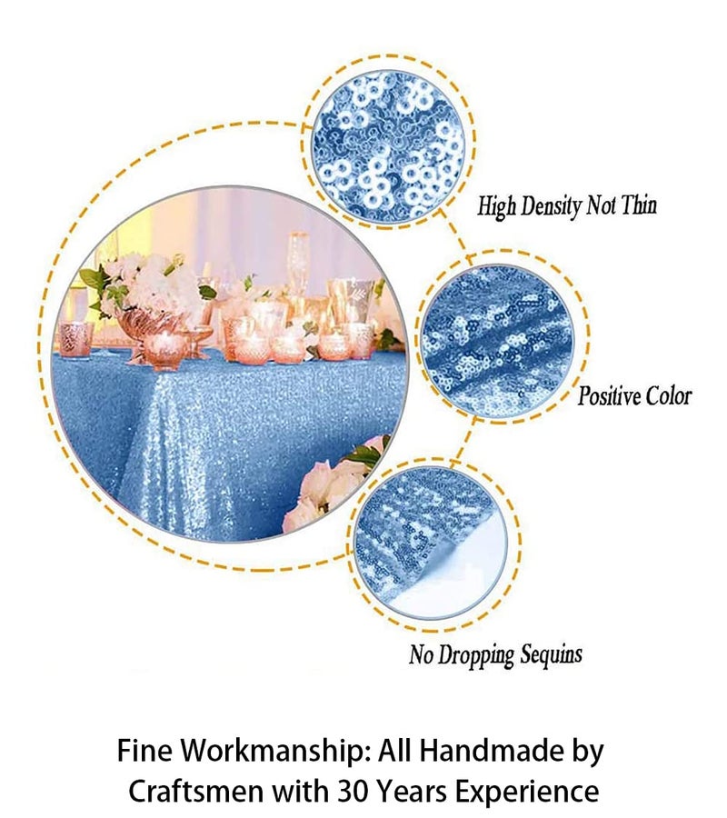 ShiDianYi Sequin Tablecloth Baby Blue 50x72-Inch Sequin Table Linens Sky Blue Rectangle Tablecloth for Wedding Decor-200111E - Image 3